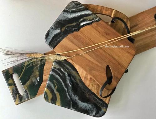 Uniek Acacia hout serveerplank borrelplank tapasplank Epoxy, Huis en Inrichting, Keuken | Keukenbenodigdheden, Nieuw, Ophalen