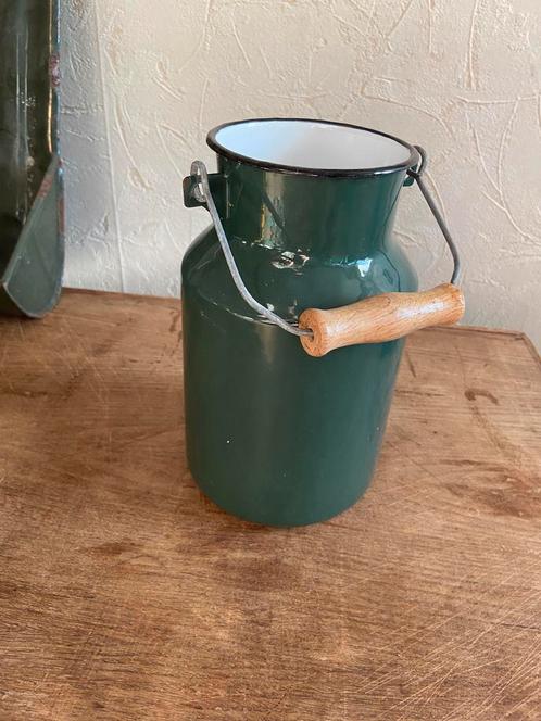 Antiek donker groene Emaille melkbus met hengsel, Antiek en Kunst, Antiek | Emaille, Verzenden
