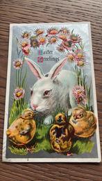 Paasgroeten.Konijn,kuikens,madeliefjes.Reliefkaart, zil, Ophalen of Verzenden, Voor 1920, Gelopen, Overige thema's
