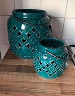 Riverdale smaragd groen aardewerk windlicht hurricane, Overige materialen, Ophalen of Verzenden, Zo goed als nieuw, Kandelaar