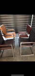 Eijerkamp, Industriële leren stoelen - set van 4, Huis en Inrichting, Stoelen, Ophalen, Gebruikt, Bruin, Leer