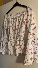 Flamingo blouse met flare mouwen + bijpassende haarband, Maat 38/40 (M), Wit, Ophalen of Verzenden, Zo goed als nieuw