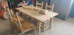 Oude eettafel gezandstraald met laatjes., Gebruikt, Eikenhout, Vijf personen of meer, Rechthoekig