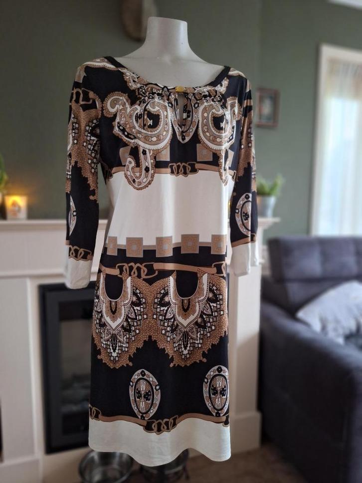 K-Design K Design crème zwart bruin jurk XL Gratis Verzenden, Kleding | Dames, Jurken, Zo goed als nieuw, Maat 46/48 (XL) of groter