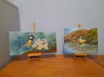 OPRUIMING 2x Koolmees schilderij - eigen werk- vogels vogel, Minder dan 50 cm, Oorspronkelijke maker, Nieuw, Ophalen of Verzenden