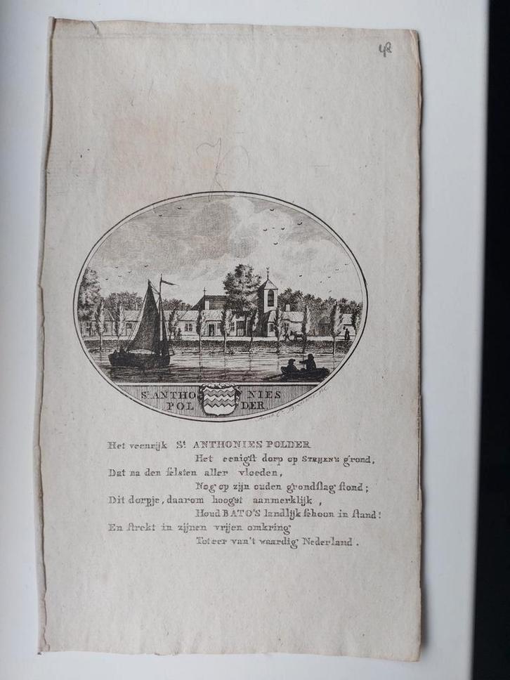 48 / St. Anthonies Polder Gravure uit 1793 Oleffen & Bakker, Antiek en Kunst, Kunst | Etsen en Gravures, Ophalen of Verzenden