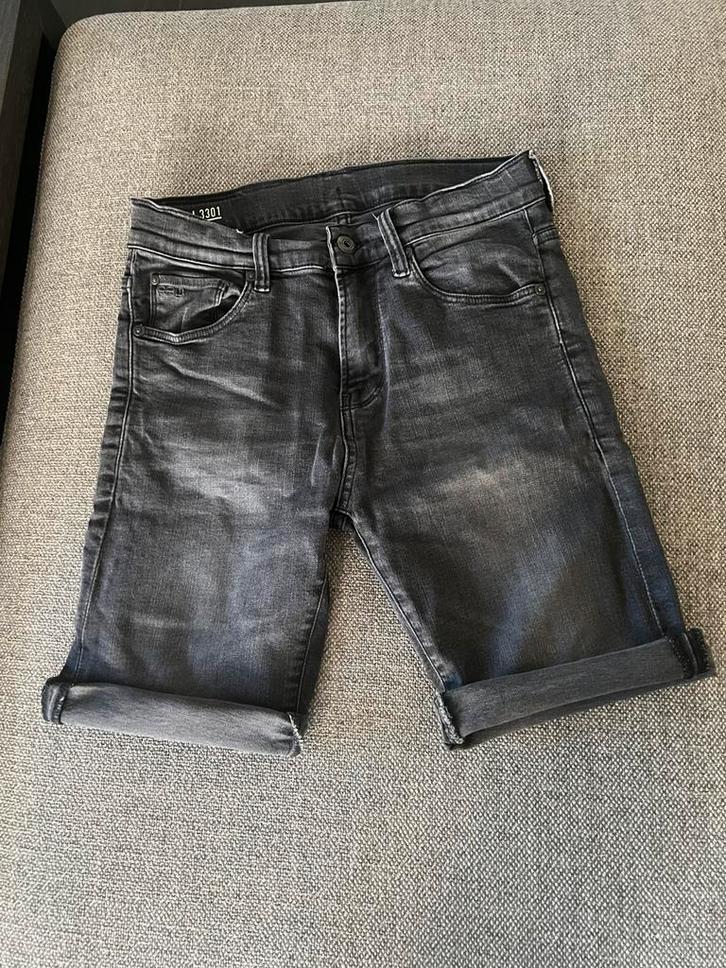G STAR slim 3301 zwarte spijkerbroek korte broek mt 12 = 152, Kinderen en Baby's, Kinderkleding | Maat 152, Gebruikt, Jongen, Broek