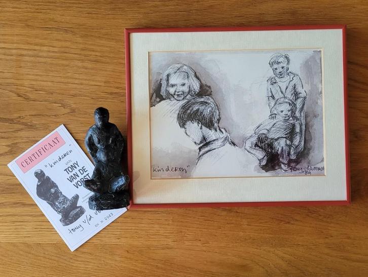 Beeld Tony van de Vorst (1989) met tekening & certificaat, Antiek en Kunst, Kunst | Designobjecten, Ophalen of Verzenden