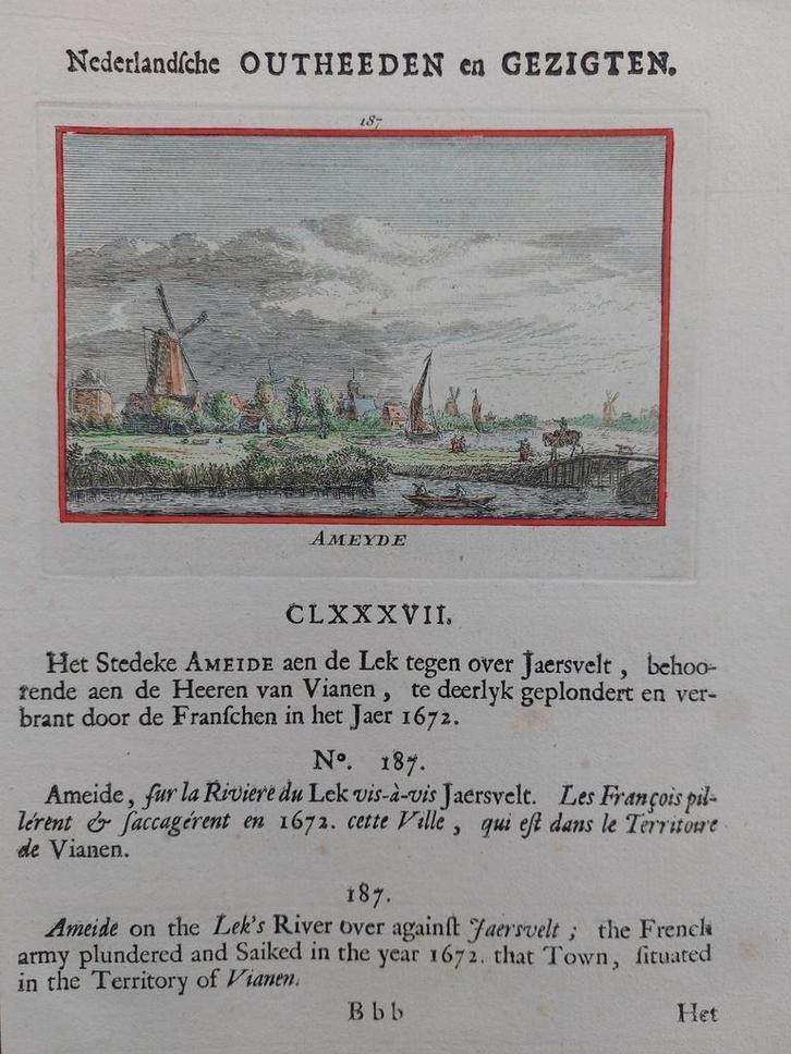 187 / Ameyde - Ameide / Gekleurde gravure Rademaker 1e druk, Antiek en Kunst, Kunst | Etsen en Gravures, Ophalen of Verzenden