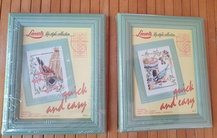 5 lanarte borduurpakketjes incl lijst oa vogelhuisje bloemen, Hobby en Vrije tijd, Borduren en Borduurmachines, Nieuw, Borduurpakket