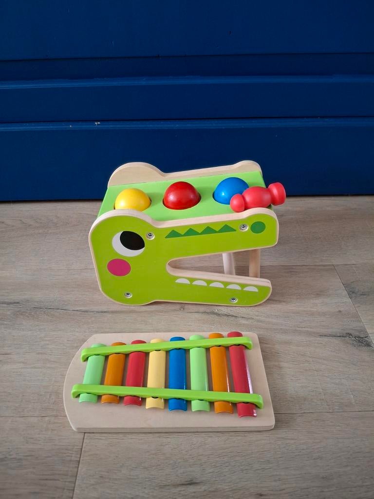 Houten krokodil xylofoon met ballen en hamerbank, Kinderen en Baby's, Speelgoed | Babyspeelgoed, Ophalen of Verzenden, Zo goed als nieuw