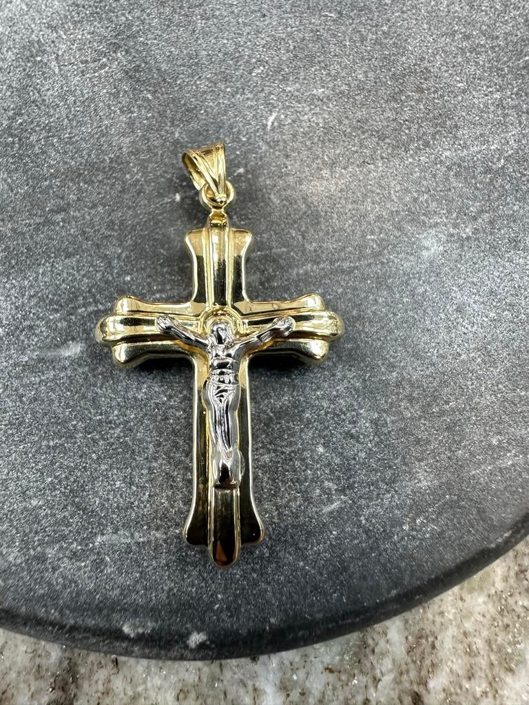 14k Gouden Kruis Hanger - Prachtig Detail!, Ophalen of Verzenden, Nieuw, Goud, Kruis of Symbool