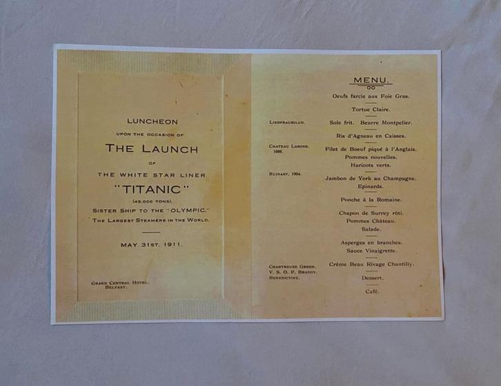 Titanic lunch menu poster, Verzamelen, Film en Tv, Poster, Ophalen of Verzenden