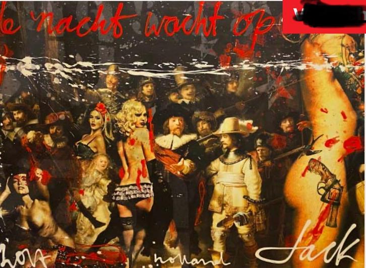 Te koop - kunst schilderij “De Nacht Wacht Op Ons”, Antiek en Kunst, Kunst | Schilderijen | Modern, Ophalen