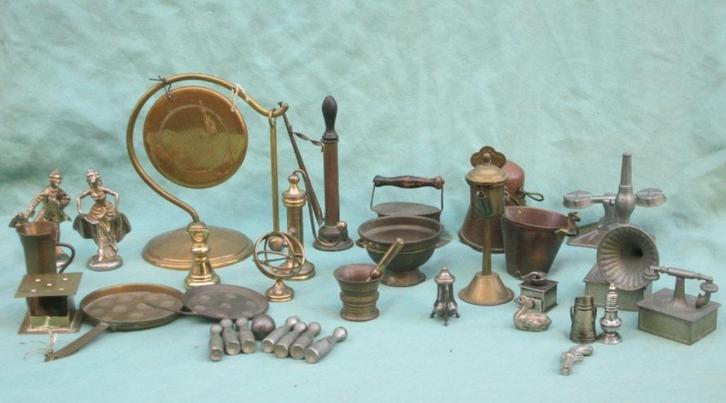 Verschillende miniatuurtjes van messing, tin, etc, Antiek en Kunst, Curiosa en Brocante, Ophalen of Verzenden
