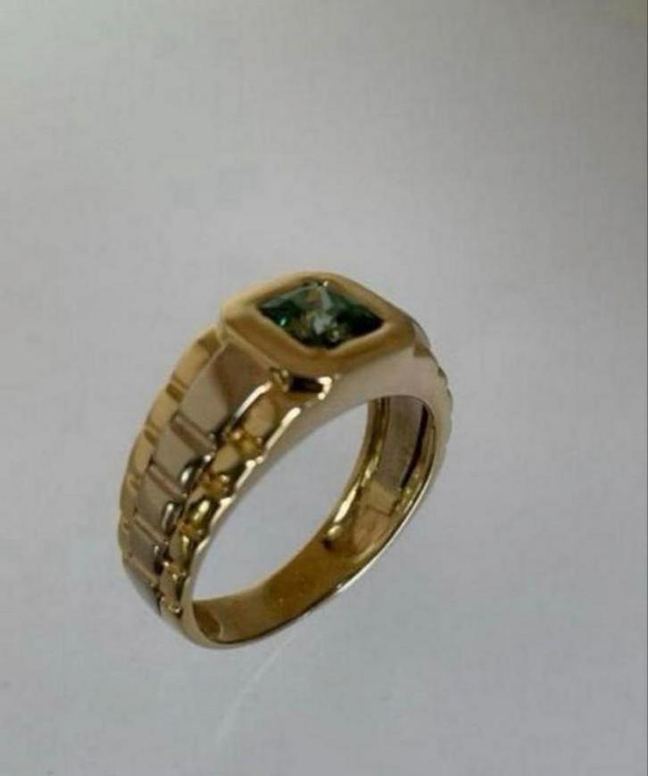 14K Gouden Rolex Ring met Groene Zirkonia - 🎅, Sieraden, Tassen en Uiterlijk, Ringen, Zo goed als nieuw, Heer, 18 tot 19, Goud