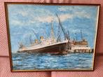 Schilderij van Holland America in de haven - 58x44.5cm, Ophalen of Verzenden, Zo goed als nieuw, Motorboot, Kaart, Foto of Prent