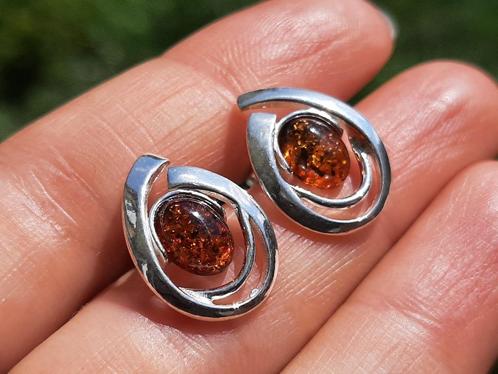 Vanoli 925 zilveren oorbellen / oorknopjes amber barnsteen, Sieraden, Tassen en Uiterlijk, Oorbellen, Nieuw, Knopjes of Stekers