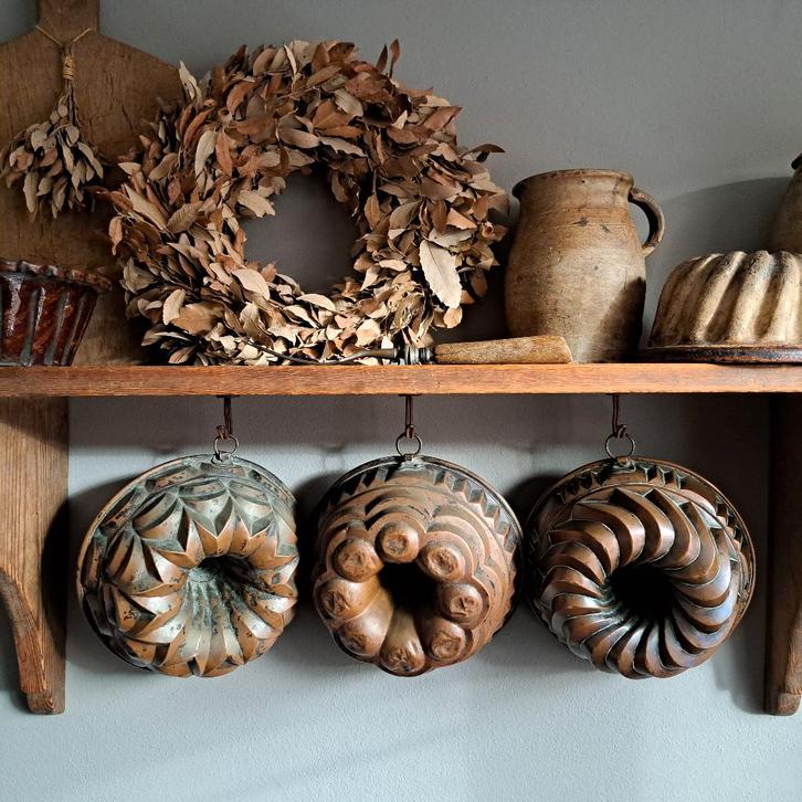 Brocante oude koperen bakvorm tulband *Etage3*, Huis en Inrichting, Woonaccessoires | Overige, Gebruikt, Ophalen of Verzenden