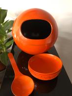 Vintage Oranje Pinda Schaal met Lepel & Schotels, Huis en Inrichting, Overige materialen, Gebruikt, Ophalen of Verzenden, Schaal of Schalen