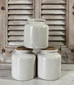 Set van drie Lab Lagny grès mosterdpotten zandkleurig, Ophalen of Verzenden