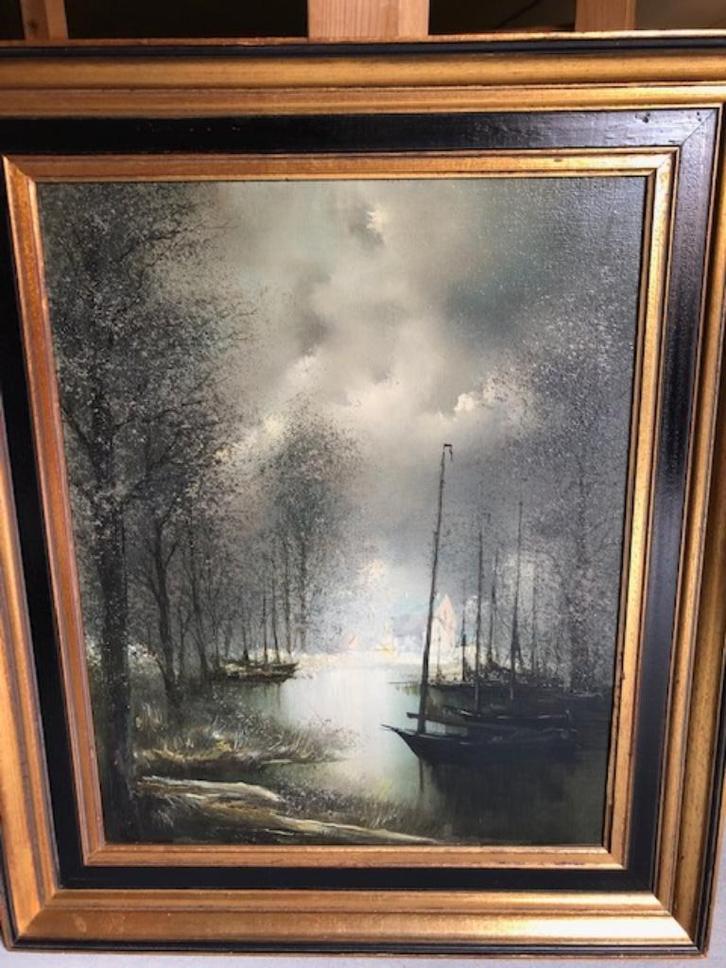 Scheepjes op een plas A.S. (A. Swier) klassiek schilderij, Antiek en Kunst, Kunst | Schilderijen | Klassiek, Ophalen