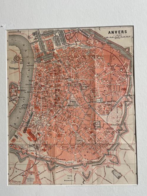 Stadskaart OUD - Antwerpen - 1885 - In passe partout - kleur, Boeken, Atlassen en Landkaarten, Zo goed als nieuw, Landkaart, België of Luxemburg