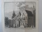 U011 / Stadhuis en Kerk Woerden Kopergravure uit 1750, Ophalen of Verzenden