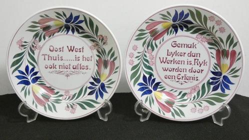 2x boerenbont spreuken bord [1094], Antiek en Kunst, Antiek | Servies los, Ophalen