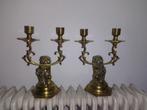 2 Koperen kandelaars met leeuwen. Voor 4 kaarsen, Antiek en Kunst, Ophalen of Verzenden, Koper of Brons