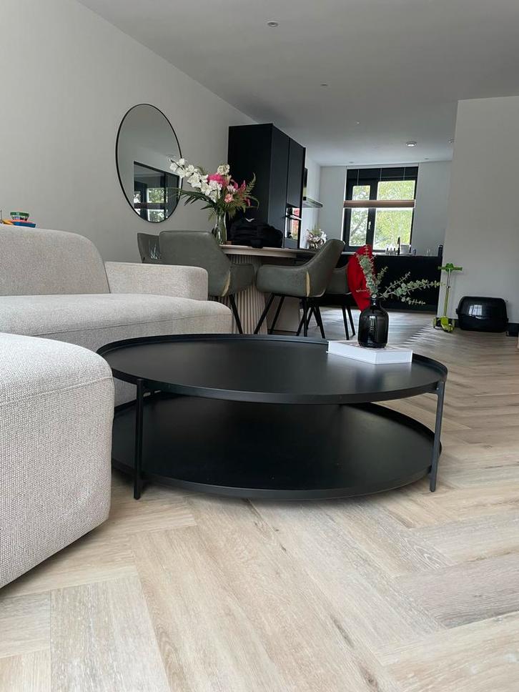 Robuuste Zwarte Salontafel, Huis en Inrichting, Tafels | Salontafels, Zo goed als nieuw, Minder dan 50 cm, 50 tot 100 cm, Rond