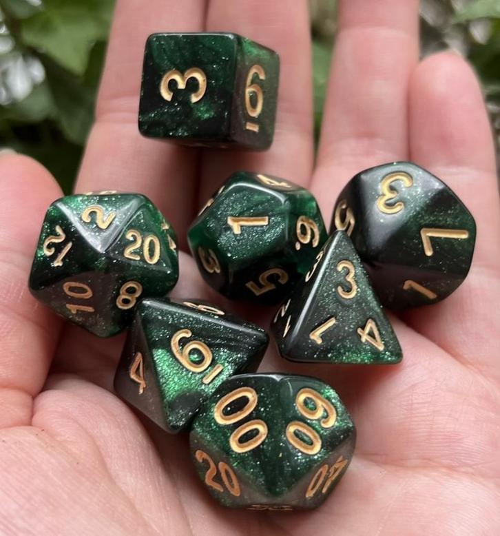 Nachtgroen – D&D dice set + dice bag, Hobby en Vrije tijd, Overige Hobby en Vrije tijd, Nieuw, Verzenden