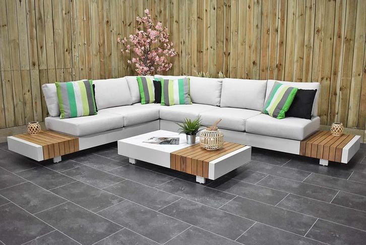 Athene Loungeset Aluminium Teak Off White SHOWROOMMODEL, Tuin en Terras, Tuinsets en Loungesets, Zo goed als nieuw, Loungeset