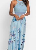 Jurk maat L 40 blauw met kant zgan, Blauw, Zo goed als nieuw, Onder de knie, Ophalen