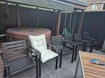 Houten tuinset: 6 stoelen + tafel, Huis en Inrichting, Ophalen, Zwart, Zo goed als nieuw, Modern