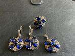 Zilveren sieradenset met blauw saffier en zirconia, Ophalen of Verzenden