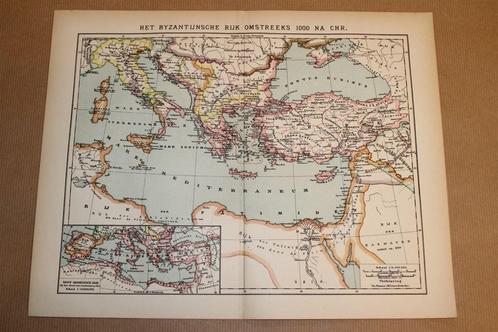 Antieke kaart - Byzantijnse Rijk 1000 na Chr. - Ca 1900, Boeken, Atlassen en Landkaarten, Zo goed als nieuw, Landkaart, Nederland