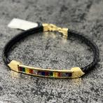 14k gouden armband prachtig model leder band, Ophalen of Verzenden, Nieuw, Goud
