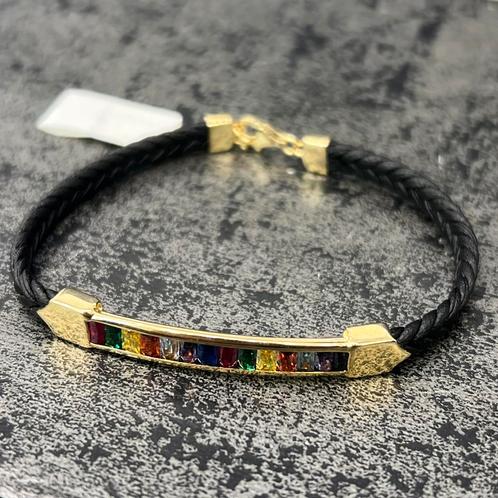 14k gouden armband prachtig model leder band, Sieraden, Tassen en Uiterlijk, Armbanden, Nieuw, Goud, Ophalen of Verzenden