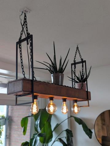 Plafondlamp hout metaal planten - 100x20x53cm