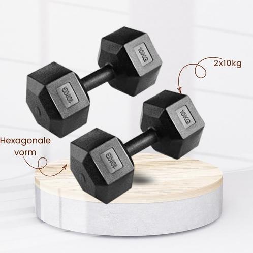 Set van 6 Hexagonale Dumbbells – 2x5kg, 2x7.5kg, 2x10kg, Sport en Fitness, Fitnessmaterialen, Nieuw, Dumbbell, Ophalen of Verzenden