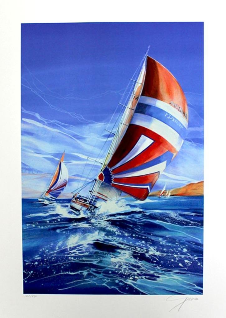 # Spencer / America's Cup # Zeldzame Zeefdrukken Handges., Antiek en Kunst, Kunst | Litho's en Zeefdrukken, Ophalen of Verzenden