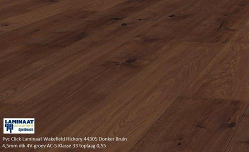 Pvc Click Laminaat Donker Bruin Wakefield Hickory 4,5mm, Huis en Inrichting, Stoffering | Vloerbedekking, Nieuw, Laminaat, Bruin