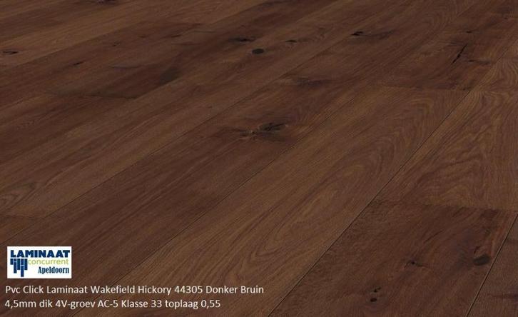 Pvc Click Laminaat Donker Bruin Wakefield Hickory 4,5mm, Huis en Inrichting, Stoffering | Vloerbedekking, Nieuw, Laminaat, Bruin