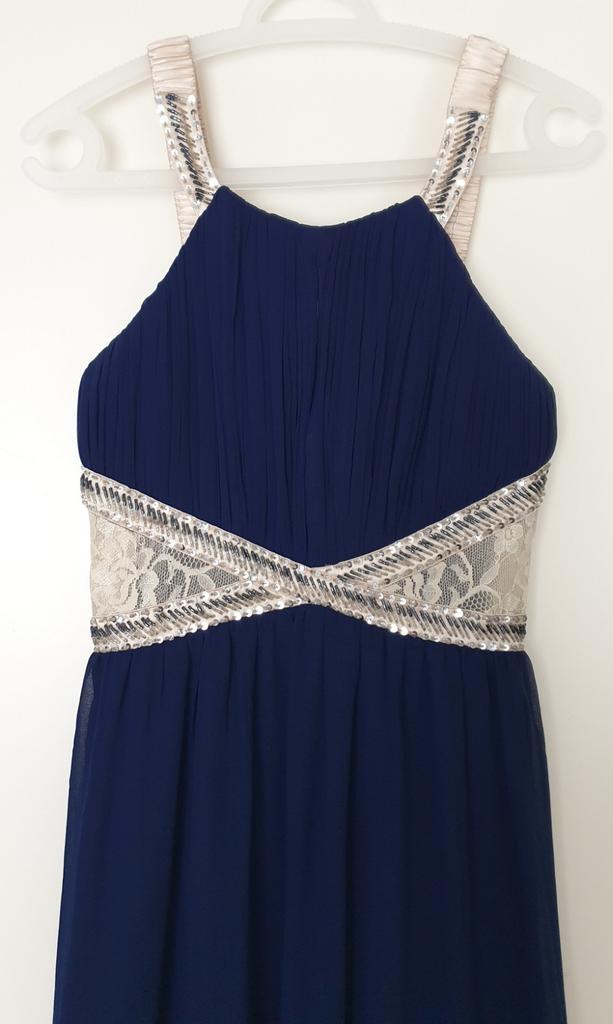 Galajurk Bruidsjurk Avondjurk navy M/38, Kleding | Dames, Gelegenheidskleding, Zo goed als nieuw, Maat 38/40 (M), Blauw, Ophalen of Verzenden