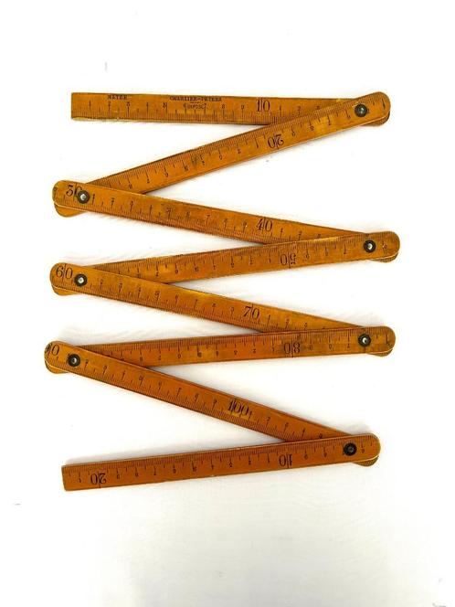 oude antieke buxus houten plooimeter in cm en inch, Antiek en Kunst, Curiosa en Brocante, Ophalen of Verzenden
