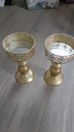 Gouden kandelaren met spiegel / sweet table, Huis en Inrichting, Ophalen, Zo goed als nieuw, Kandelaar, Minder dan 25 cm