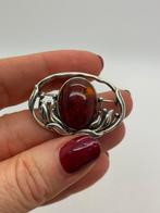 A964 Prachtige zilveren broche barnsteen, Sieraden, Tassen en Uiterlijk, Broches, 4 tot 7 cm, Ophalen of Verzenden, X, Met edelsteen