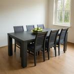 Zwaar eiken eethoek. (Gekocht bij Horsten) kleur antraciet, Ophalen, 4 tot 6 stoelen