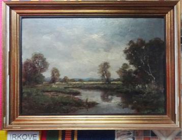 WATERLOOP DOOR LANDSCHAP * OLIEVERF * Gesigneerd * beschikbaar voor biedingen